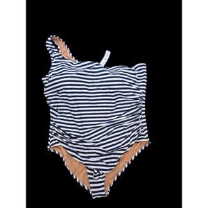 J Crew Ruched One Shoulder In Stripe Size 24 Women's One piece Swimsuit